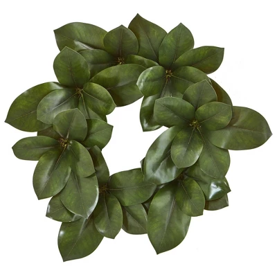 Nearly Natural 22” Magnolia Leaf Artificial Wreath 3 Nearly Natural 22” Magnolia Leaf Artificial Wreath