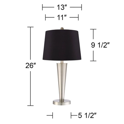 360 Lighting Geoff Modern Table Lamps 26" High Set Of 2 Brushed Nickel With USB Charging Port Black Faux Silk Drum Shade For Bedroom Living Room Desk 6 360 Lighting Geoff Modern Table Lamps 26" High Set Of 2 Brushed Nickel With USB Charging Port Black Faux Silk Drum Shade For Bedroom Living Room Desk - Image 4