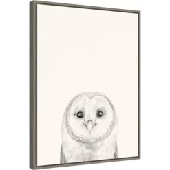 18" X 24" Animal Mug III Owl By Victoria Borges Framed Canvas Wall Art Gray - Amanti Art