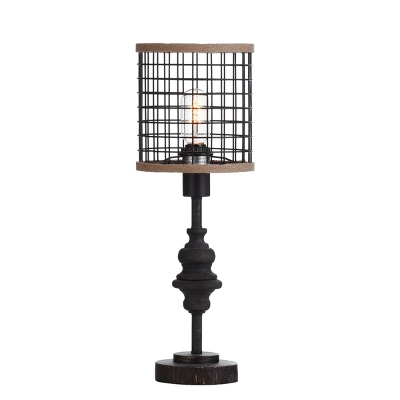 20" Metal Table Lamp With Caged Shade Black/Natural - StyleCraft 3 20" Metal Table Lamp With Caged Shade Black/Natural - StyleCraft