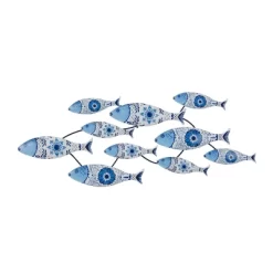 16" X 37" Metal Fish Wall Decor Blue - Olivia & May