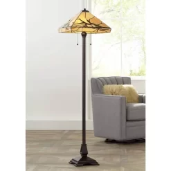 Robert Louis Tiffany Mission Floor Lamp 62" Tall Bronze Handcrafted Tiffany Style Stained Glass For Living Room Reading Bedroom (Colors May Vary)
