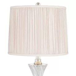 Regency Hill Luca Modern Table Lamps 25 1/2" High Set Of 2 Twisted Glass With USB Charging Port Oyster Shirred Shade For Bedroom Living Room Home Desk