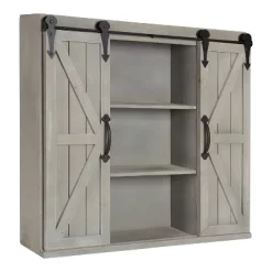 Decorative Wood Wall Storage Cabinet With 2 Sliding Barn Doors Rustic Gray - Kate & Laurel All Things Decor