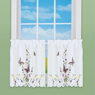 Collections Etc Embroidered Lavender Butterfly Floral Window Curtains 3 Collections Etc Embroidered Lavender Butterfly Floral Window Curtains