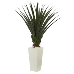 Nearly Natural 5-ft Spiky Agave Artificial Plant In White Tower Planter