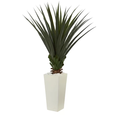 Nearly Natural 5-ft Spiky Agave Artificial Plant In White Tower Planter 3 Nearly Natural 5-ft Spiky Agave Artificial Plant In White Tower Planter