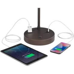 360 Lighting Colby Modern Desk Lamp 21" High Bronze With USB And AC Power Outlet In Base White Linen Drum Shade For Bedroom Living Room Office Family -Fashion Home Decor Store GUEST 46fa9ad1 9bec 4289 8076 f495fd0b5b5b