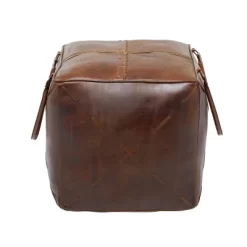 Rustic Leather Foot Stool Ottoman Smooth Brown Leather - Olivia & May