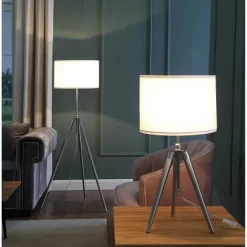 64" X 47" Mid-Century Adjustable Tripod Metal Floor Lamp Chrome/Silver - Ore International -Fashion Home Decor Store GUEST 493798f7 d8e9 4cea 8619 2aa25c12b3f2