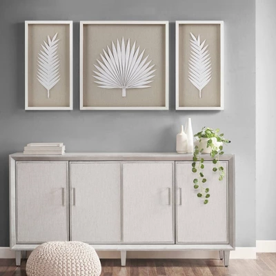 3pc Sabal Palm Rice Paper Framed Shadow Box Set Off White - Madison Park 12 3pc Sabal Palm Rice Paper Framed Shadow Box Set Off White - Madison Park - Image 10