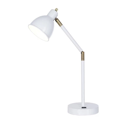 23" Mid-Century Antique Brass Adjustable Metal Table Lamp With Power Outlet Bulb White (Includes LED Light Bulb) - Cresswell Lighting 6 23" Mid-Century Antique Brass Adjustable Metal Table Lamp With Power Outlet Bulb White (Includes LED Light Bulb) - Cresswell Lighting - Image 4