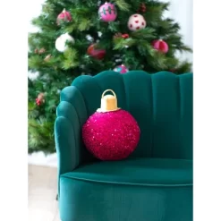 Shiraleah Pink Sparkle Christmas Ornament Bauble Pillow, Medium