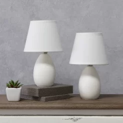 9.45" 2pk Petite Ceramic Oblong Bedside Table Desk Lamps With Matching Tapered Drum Shade Off-White - Creekwood Home -Fashion Home Decor Store GUEST 527d3758 c006 410c ab12 7037ec3667f0