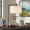 360 Lighting Colby Modern Desk Lamp 21" High Bronze With USB And AC Power Outlet In Base White Linen Drum Shade For Bedroom Living Room Office Family
