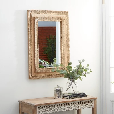 Bohemian Wood Rectangle Wall Mirror Brown - Olivia & May 3 Bohemian Wood Rectangle Wall Mirror Brown - Olivia & May