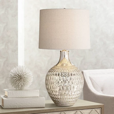 360 Lighting Waylon Modern Table Lamp 28" Tall Textured Mercury Glass Off White Tapered Drum Shade For Bedroom Living Room Bedside Nightstand Office 3 360 Lighting Waylon Modern Table Lamp 28" Tall Textured Mercury Glass Off White Tapered Drum Shade For Bedroom Living Room Bedside Nightstand Office