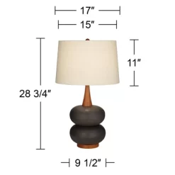 360 Lighting Amelia 28 3/4" Tall Mid Century Modern End Table Lamp Matte Black Ceramic Wood Single Living Room Bedroom Bedside Oatmeal Shade -Fashion Home Decor Store GUEST 53ce4ee9 eff7 4762 8200 d1110b6ab340