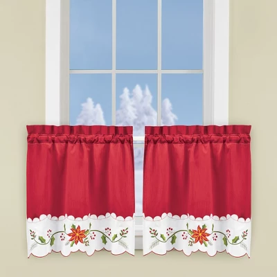 Collections Etc Poinsettia Curtains 3 Collections Etc Poinsettia Curtains