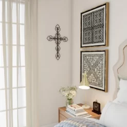 Metal Wall Cross With Decorative Fleur De Lis Design- Rustic Handcrafted Religious Wall Art For Décor In Living Room, Bedroom, More By Lavish Home -Fashion Home Decor Store GUEST 554ae2b5 f75a 4268 b0ee 3ad219ef9f71