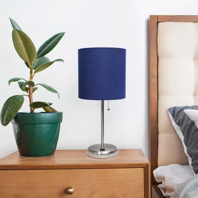 19.5" Bedside USB Port Feature Metal Table Desk Lamp Brushed Steel With Navy Fabric Shade - Creekwood Home 8 19.5" Bedside USB Port Feature Metal Table Desk Lamp Brushed Steel With Navy Fabric Shade - Creekwood Home - Image 6