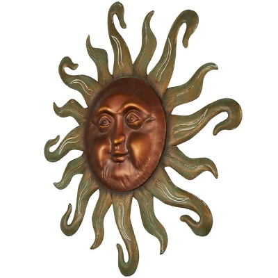 Metal Sun Wall Decor With Smiling Face And Curved Rays Copper - Olivia & May 6 Metal Sun Wall Decor With Smiling Face And Curved Rays Copper - Olivia & May - Image 4