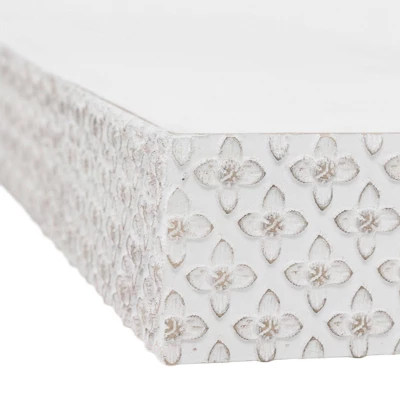 Small Embossed Wood Floating Decorative Wall Shelf White - American Art Decor 5 Small Embossed Wood Floating Decorative Wall Shelf White - American Art Decor - Image 3