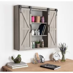 Decorative Wood Wall Storage Cabinet With 2 Sliding Barn Doors Rustic Gray - Kate & Laurel All Things Decor 13 Decorative Wood Wall Storage Cabinet With 2 Sliding Barn Doors Rustic Gray - Kate & Laurel All Things Decor -Fashion Home Decor Store GUEST 565c4c1a be01 4ea4 8941 4324fa5bdda8