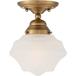 Regency Hill Schoolhouse Floating Modern Farmhouse Ceiling Light Semi Flush Mount Fixture 7" Wide Brass White Glass Shade For Bedroom Living Room Home -Fashion Home Decor Store GUEST 57bf5865 af6e 483d a666 286de7e76a72