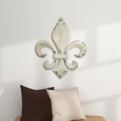Metal Fleur De Lis Wall Decor With Distressing White - Olivia & May -Fashion Home Decor Store GUEST 5885a14e 3f17 49d9 8d3b 5b2fdaf6f55f