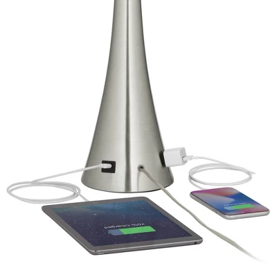 360 Lighting Karl Modern Table Lamps 27 1/2" Tall Set Of 2 Brushed Nickel With USB And Outlet White Drum Shade For Bedroom Living Room House Bedside 5 360 Lighting Karl Modern Table Lamps 27 1/2" Tall Set Of 2 Brushed Nickel With USB And Outlet White Drum Shade For Bedroom Living Room House Bedside - Image 3