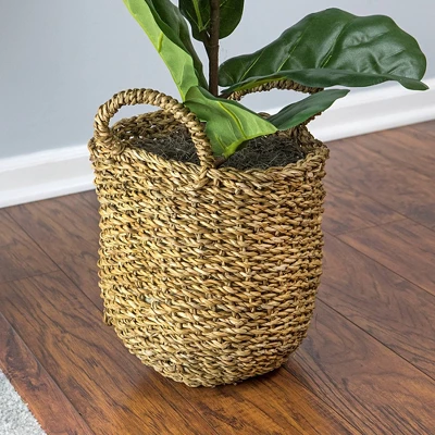 36" X 18" Artificial Fiddle Leaf Fig Plant In Basket - LCG Florals 6 36" X 18" Artificial Fiddle Leaf Fig Plant In Basket - LCG Florals - Image 4