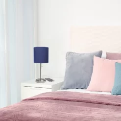 19.5" Bedside USB Port Feature Metal Table Desk Lamp Brushed Steel With Navy Fabric Shade - Creekwood Home 15 19.5" Bedside USB Port Feature Metal Table Desk Lamp Brushed Steel With Navy Fabric Shade - Creekwood Home -Fashion Home Decor Store GUEST 5ea89f58 e580 4068 875e fdba0257ea7f