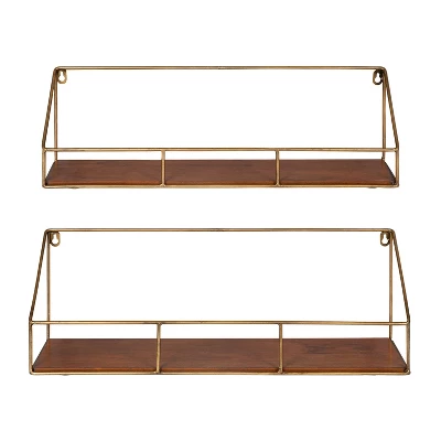 2pc Westland Wood And Metal Floating Wall Shelves Walnut Brown - Kate & Laurel All Things Decor 3 2pc Westland Wood And Metal Floating Wall Shelves Walnut Brown - Kate & Laurel All Things Decor