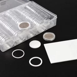 Juvale 100 Pieces Coin Collecting Starter Holders With Capsules And Storage Box (Clear)