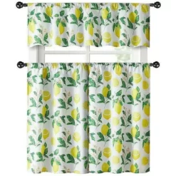 Kate Aurora Country Lemon Vine Complete 3 Piece Kitchen Curtain Tier & Valance Set - 58 In. W X 56 In. L, Multi