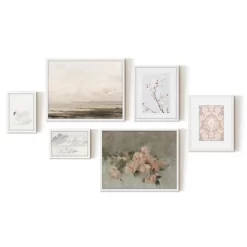 Americanflat 6 Piece Vintage Gallery Wall Art Set - Blush Roses, Hazy Beach, Pale Blossoms, Pink Silk Textile, Clouds By Maple + Oak -Fashion Home Decor Store GUEST 6085637f feaf 4b31 bbed 031a2eb3a63b