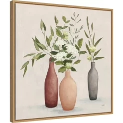 22" X 22" Natural Bouquet I Gray By Julia Purinton Framed Canvas Wall Art Light Brown - Amanti Art