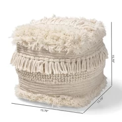 Bartow Handwoven Moroccan Inspired Pouf Ottoman Beige - Baxton Studio
