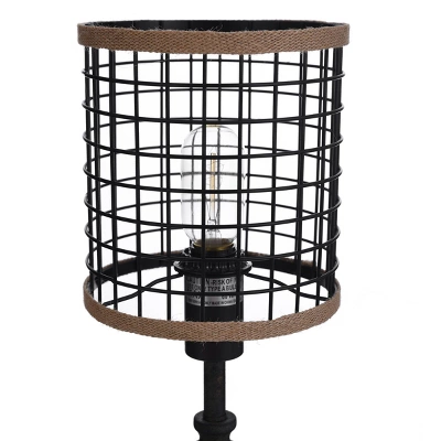 20" Metal Table Lamp With Caged Shade Black/Natural - StyleCraft 4 20" Metal Table Lamp With Caged Shade Black/Natural - StyleCraft - Image 2