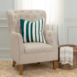 20"x20" Oversize Striped Square Throw Pillow Cover Teal - Rizzy Home