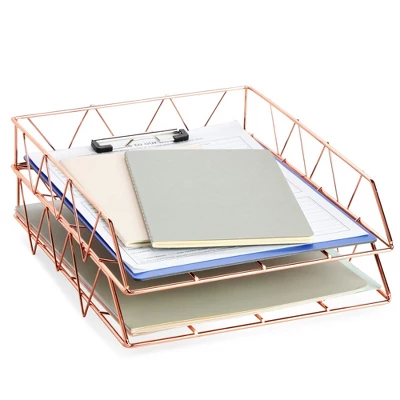 Paper Junkie 2 Pack Metal Rose Gold Desk Organizer, Paper, Letter, File And Document Holder, 10 X 12 In 5 Paper Junkie 2 Pack Metal Rose Gold Desk Organizer, Paper, Letter, File And Document Holder, 10 X 12 In - Image 3