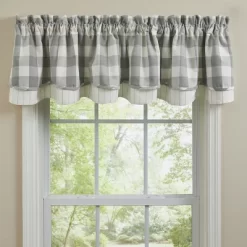 Park Designs Buffalo Check Lined Layered Dove Valance 72"