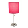 19.5" Bedside Power Outlet Base Metal Table Desk Lamp Brushed Steel With Fabric Shade Pink - Creekwood Home