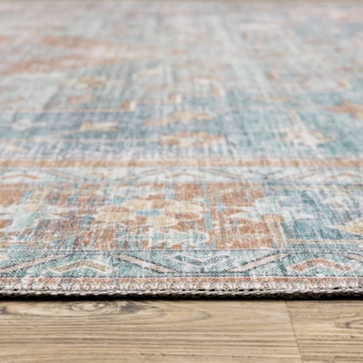 Marcel Bohemian Border Medallion Area Rug Orange/Blue - Captiv8e Designs 6 Marcel Bohemian Border Medallion Area Rug Orange/Blue - Captiv8e Designs - Image 4