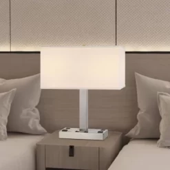 Contemporary Metal Desk Lamp With 2 Power Outlets And 2 USB Ports - Cal Lighting