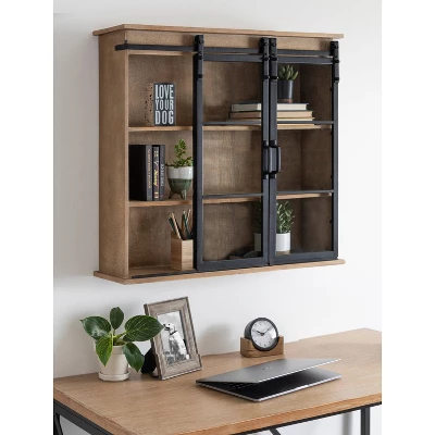 30" X 28" Barnhardt Decorative Wooden Wall Cabinet With 2 Sliding Glass Doors Rustic Brown - Kate & Laurel All Things Decor 10 30" X 28" Barnhardt Decorative Wooden Wall Cabinet With 2 Sliding Glass Doors Rustic Brown - Kate & Laurel All Things Decor - Image 8