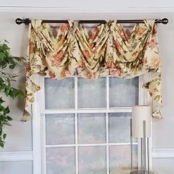 RLF Home Casa Di Diori 3-Scoop Victory Swag Center 25" Tails Elegant Window Treatment 4" Top Tabs 50" X 18" Cameo Cream