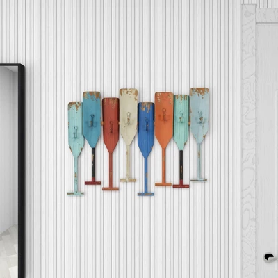 Metal Paddle Indoor Outdoor Distressed Oar Shaped 8 Hooks Wall Hook - Olivia & May 11 Metal Paddle Indoor Outdoor Distressed Oar Shaped 8 Hooks Wall Hook - Olivia & May - Image 9