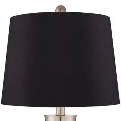 360 Lighting Geoff Modern Table Lamps 26" High Set Of 2 Brushed Nickel With USB Charging Port Black Faux Silk Drum Shade For Bedroom Living Room Desk